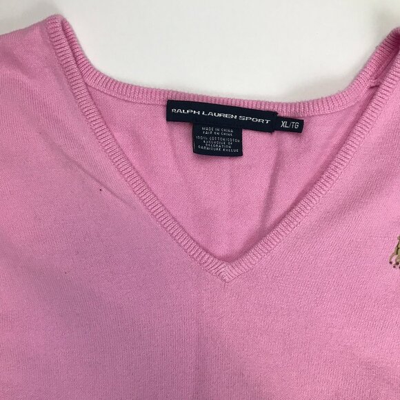 RALPH LAUREN SPORT PINK 100% Cotton XL V-NECK Sweater - Picture 5 of 6